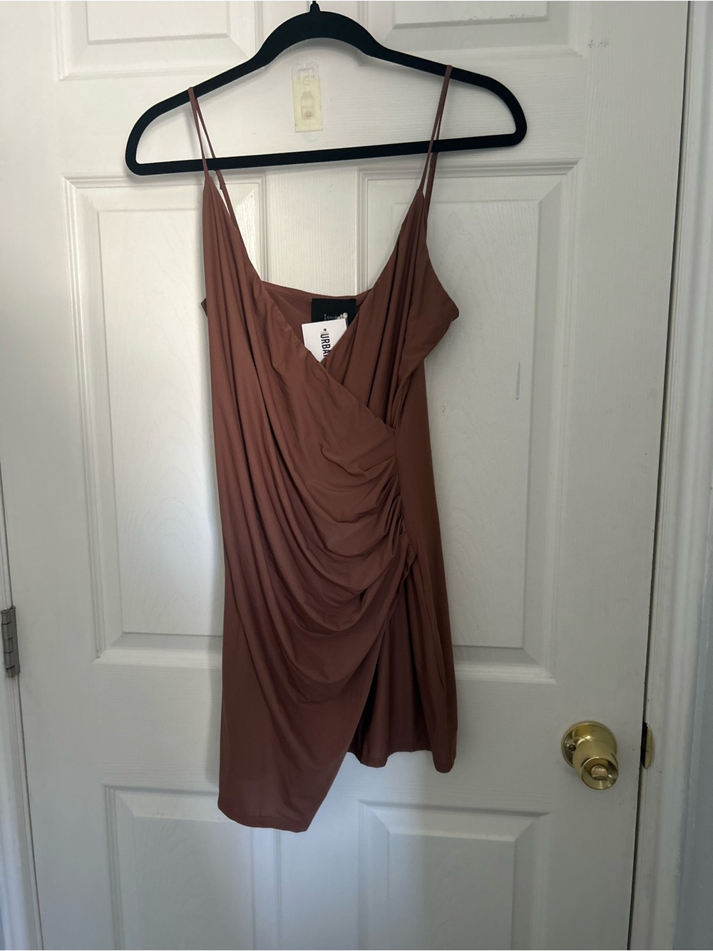 Lumiere Cocoa Brown Draped Ruched Mini Dress
